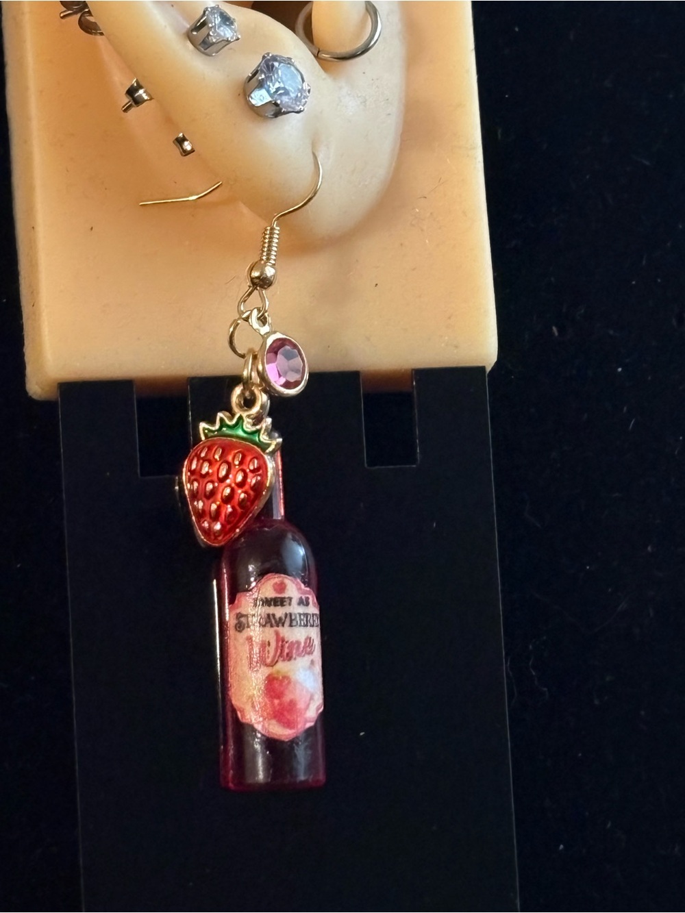 Strawberry wine mini bottle Earrings, wine Alcohol Earrings, bartender j…